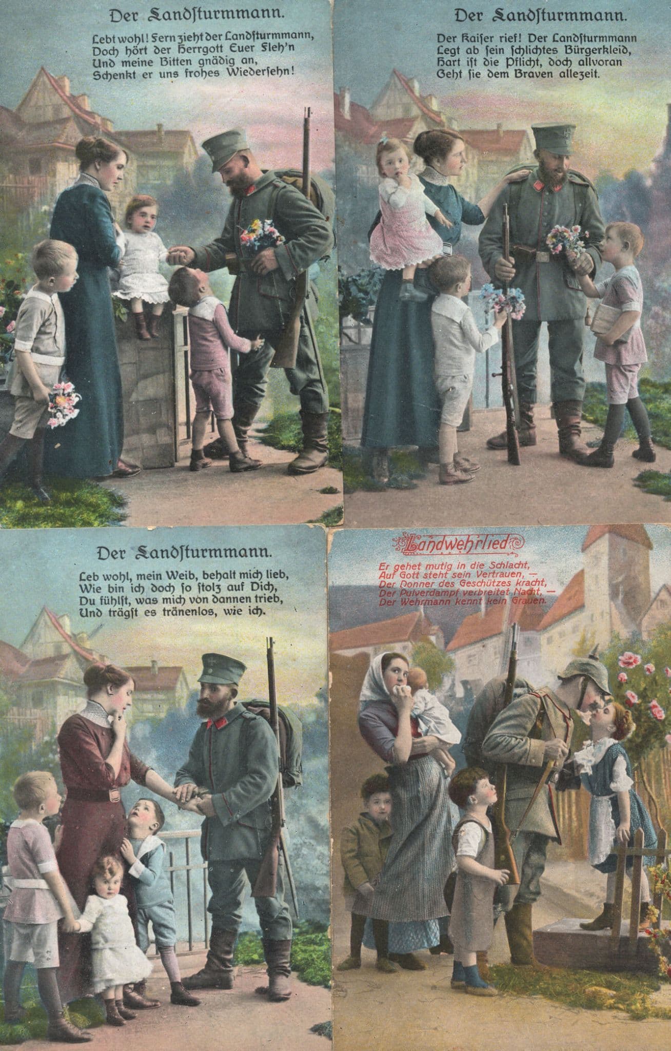 Farewell Family WW1 Passau ALL Sent From German Soldier Camp 4x Postcard