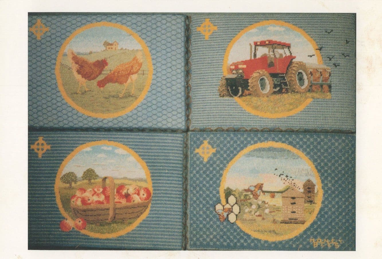 Farm Hen Bird Basket Fruit Thursley Surrey Church Kneelers Postcard