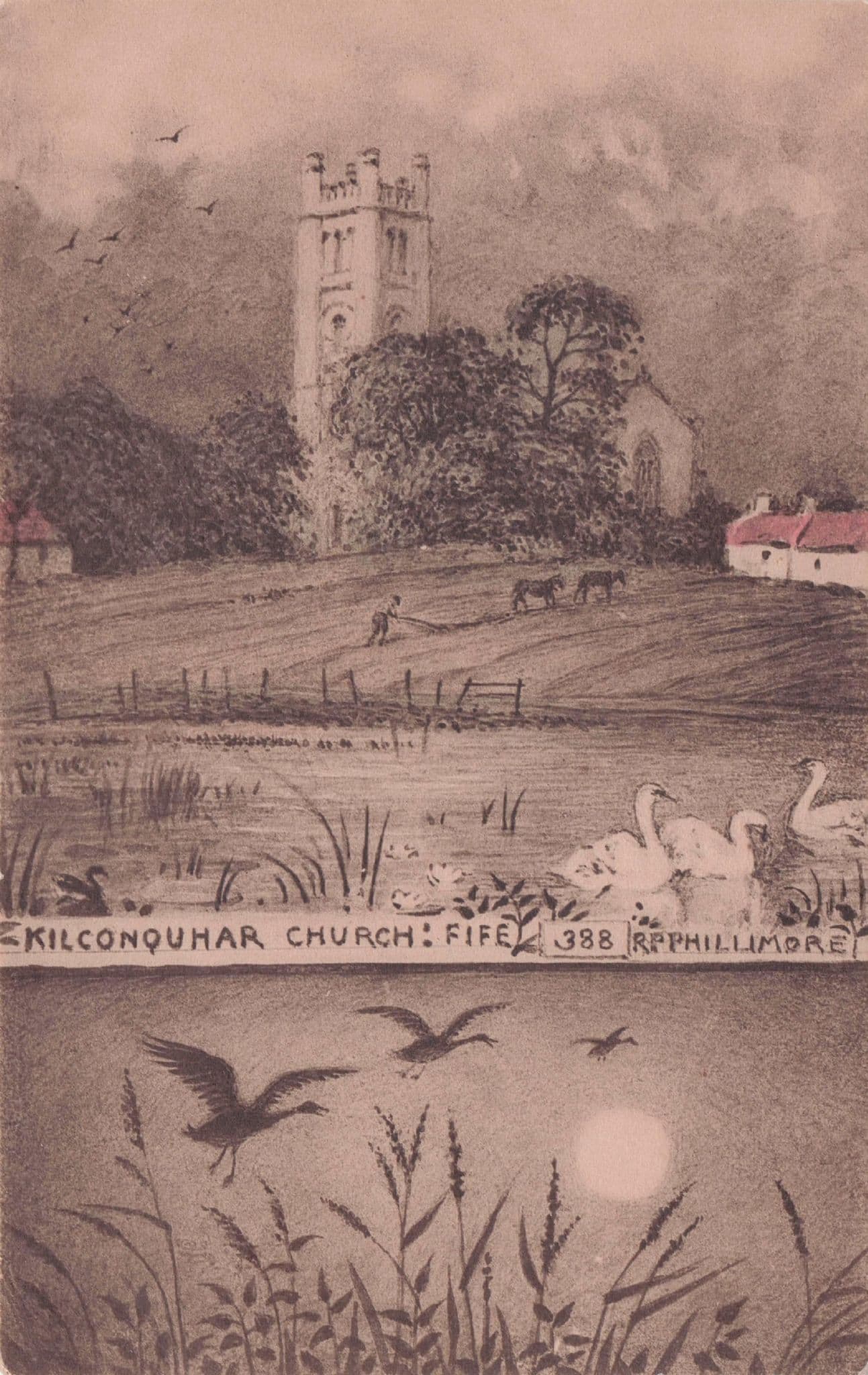 Farmer at Kilonquhar Church Fife Sunset Scottish Old Phillimore Postcard