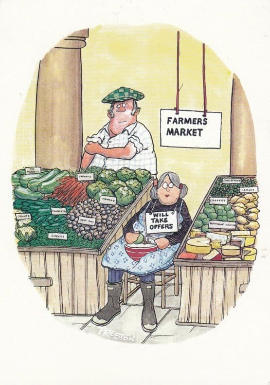 Farmer Market Vegetable Stall incl Farmers Wife For Sale Comic Postcard