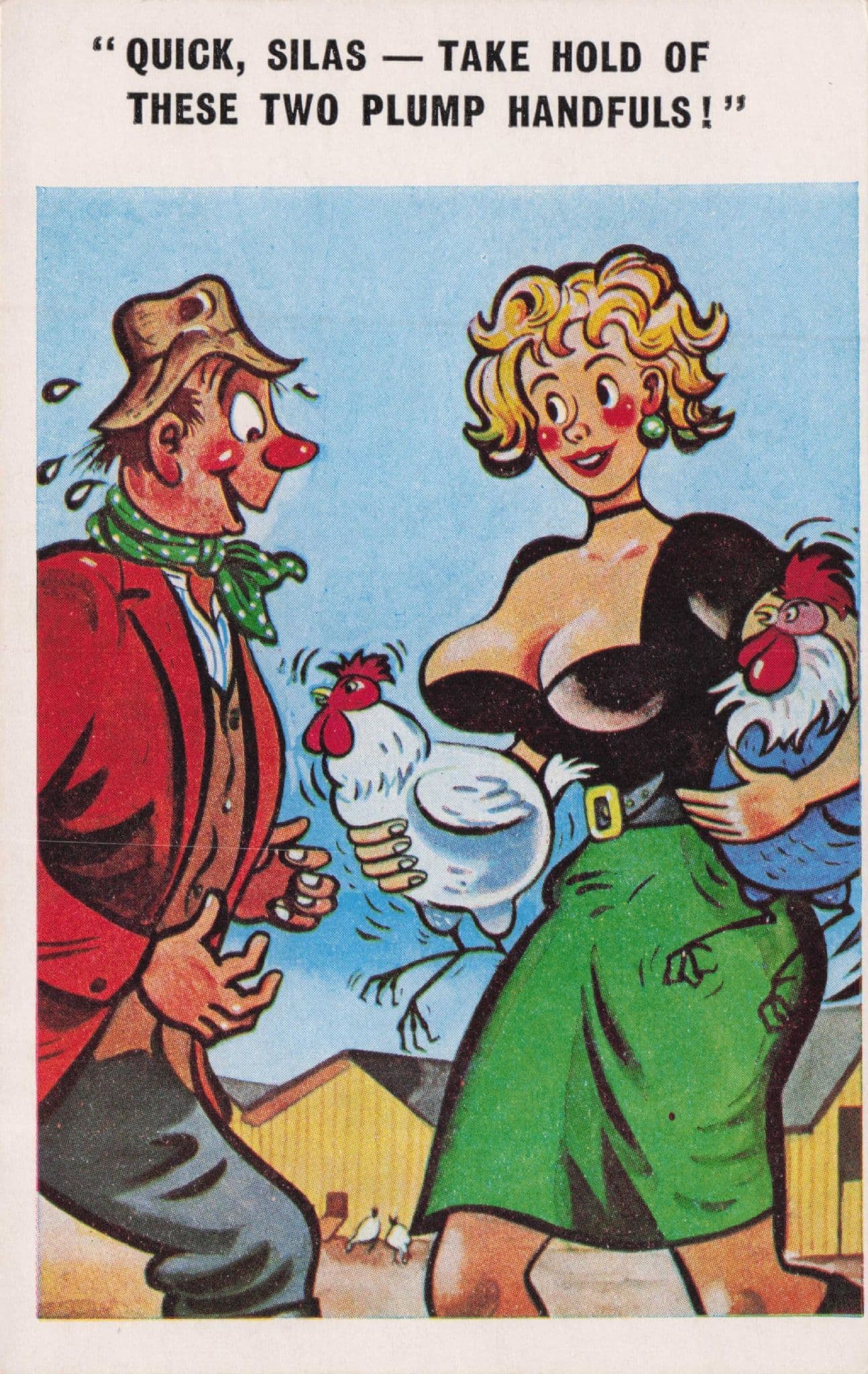 Farmers Wife Hen Bird Sexy Lady Wants Plucking Vintage Comic Postcard