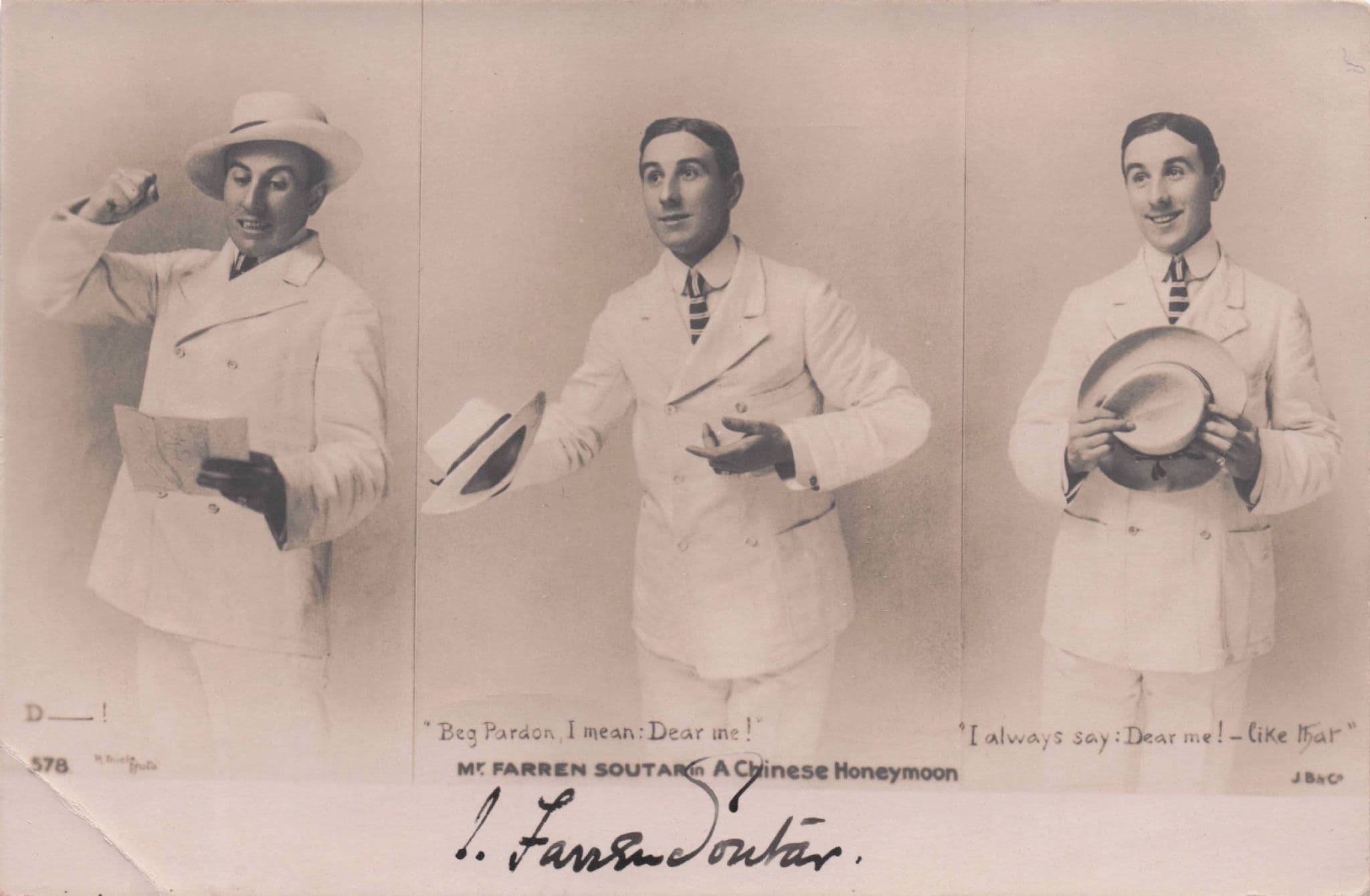 Farren Soutar in A Chinese Honeymoon Edwardian Actor Hand Signed Photo