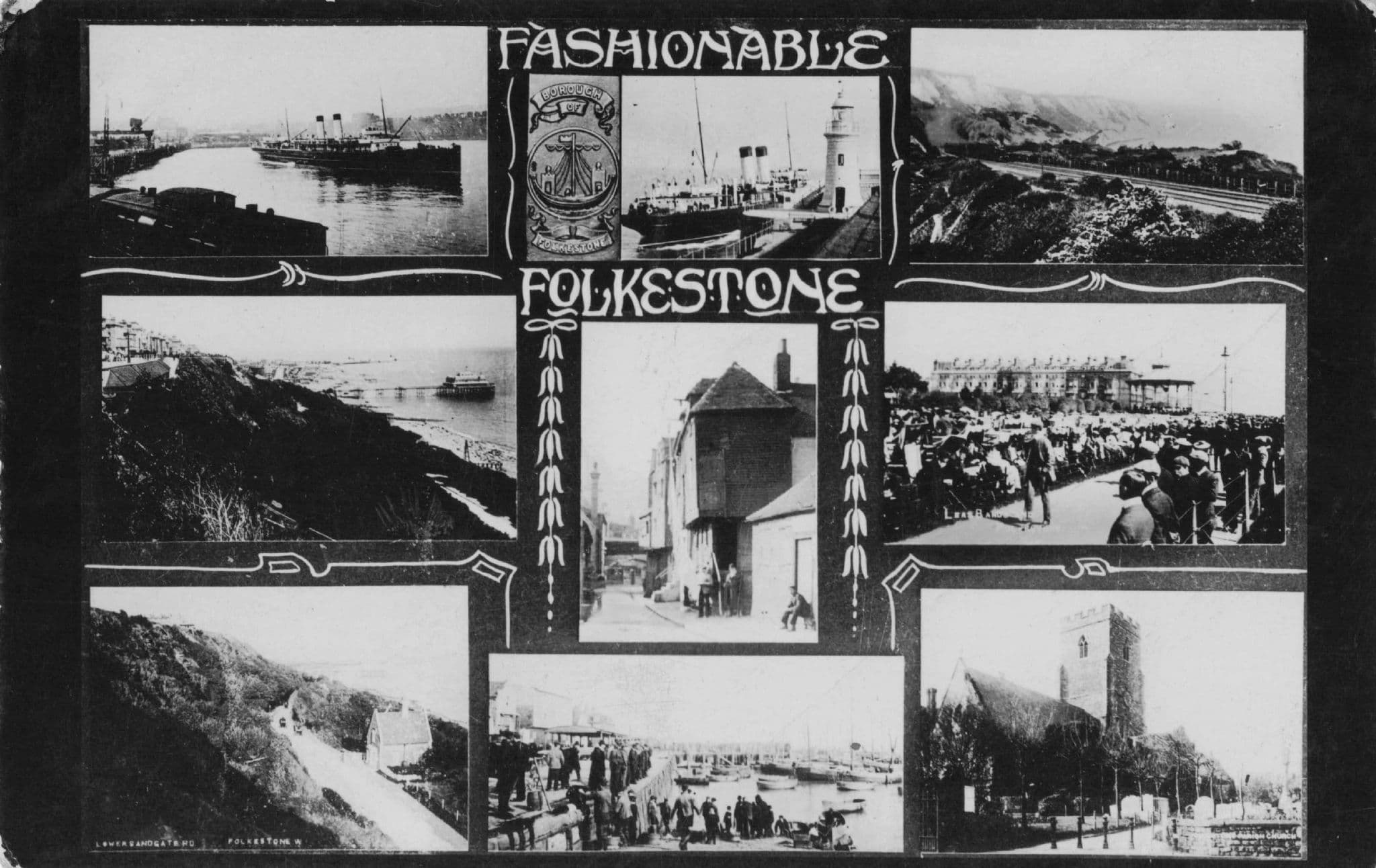 Fashionable Folkestone Kent Old Real Photo Harbour Ship Postcard