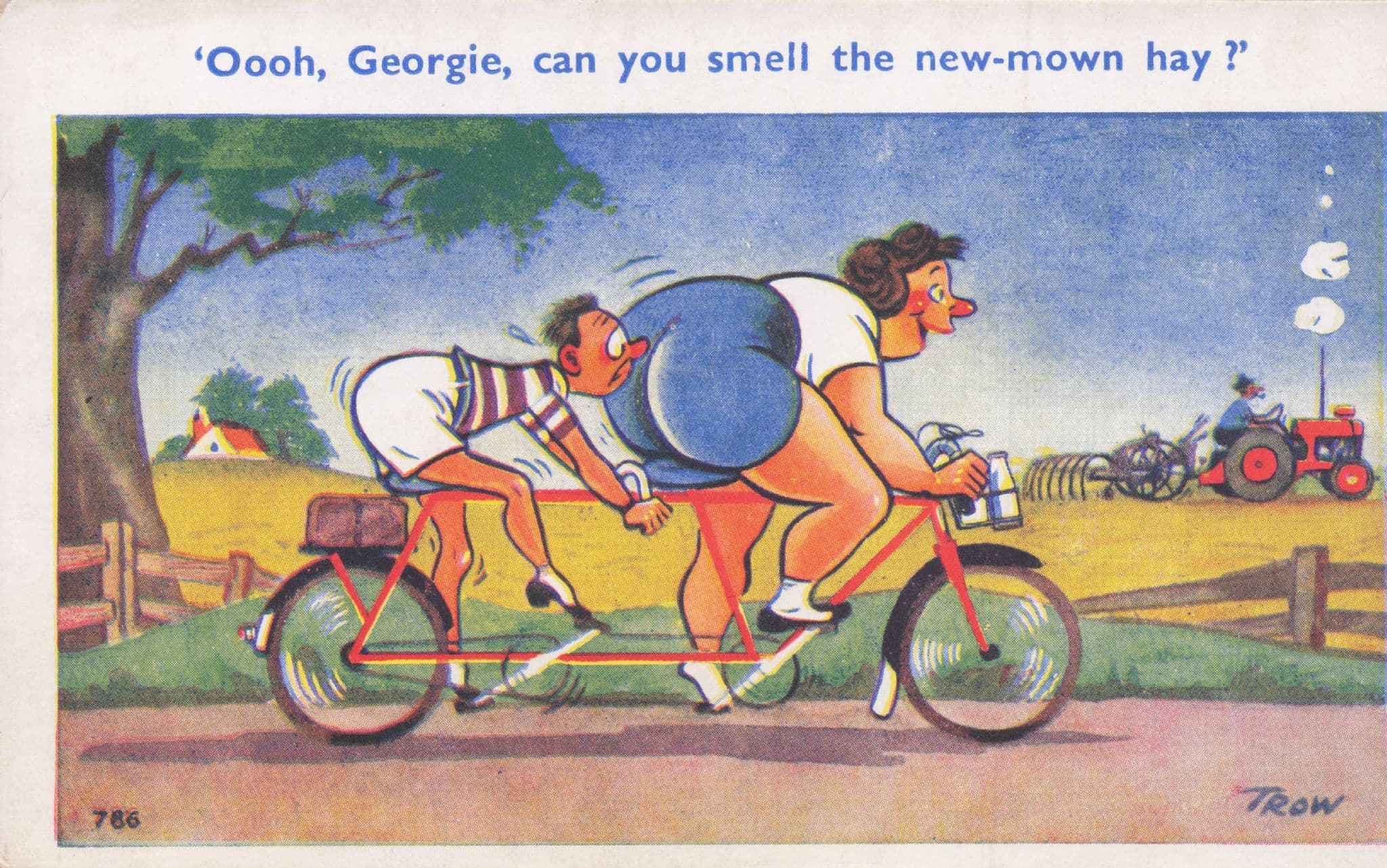 Fat Bottomed Woman Girls Bicycle Race 1960s Comic Postcard