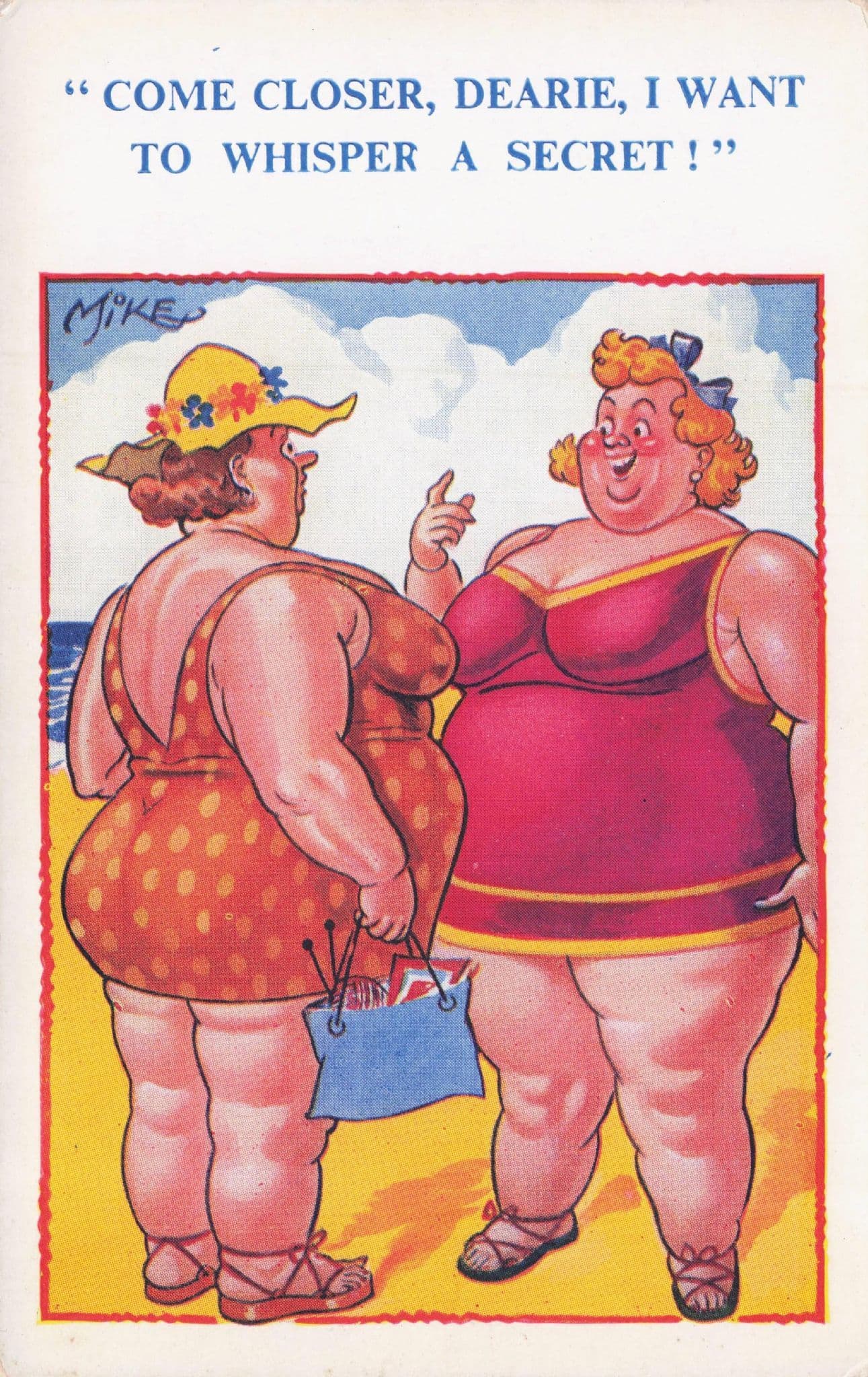 Fat Ladies Can't Hug Obesity Stomach Block Lady Old Comic Postcard