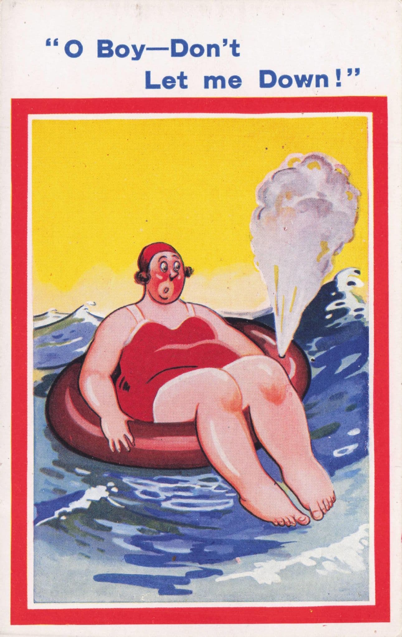 Fat Lady In Rubber Dinghy Life Buoy Vintage Comic Postcard