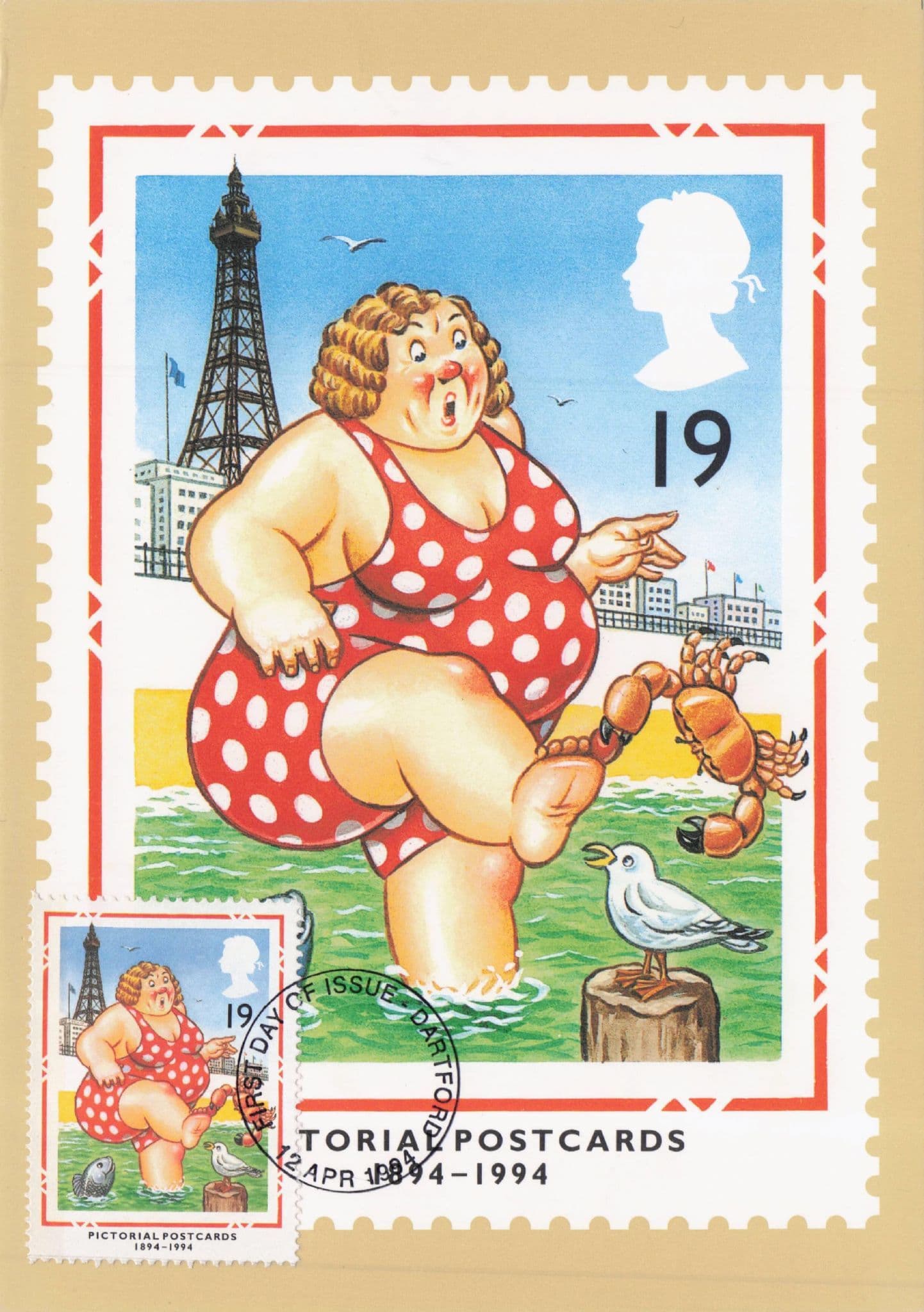 Fat Lady Swimming Seaside Comic Blackpool Royal Mail First Day Cover Postcard