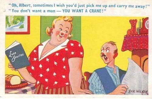 Fat Overweight Lady Needing Crane Comic Humour Postcard