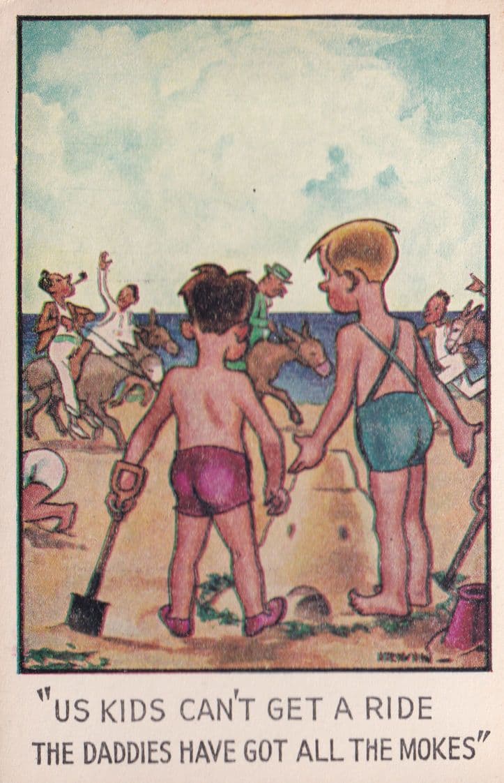Fathers Beach Party Pipe Smoking Mokes Antique Irish Comic Postcard