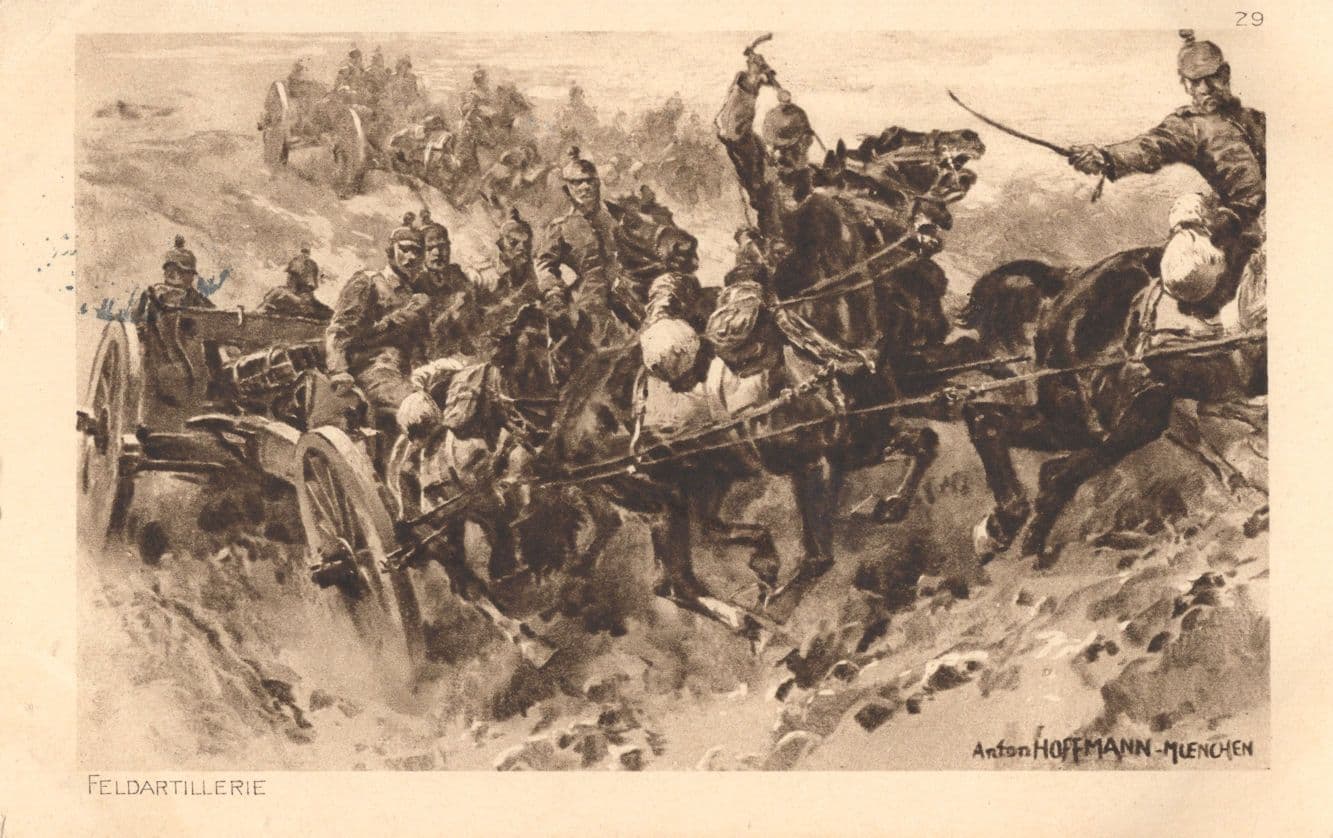 Feldartillerie German WW1 Hoffman Painting Sent By Soldier Bayer Postcard