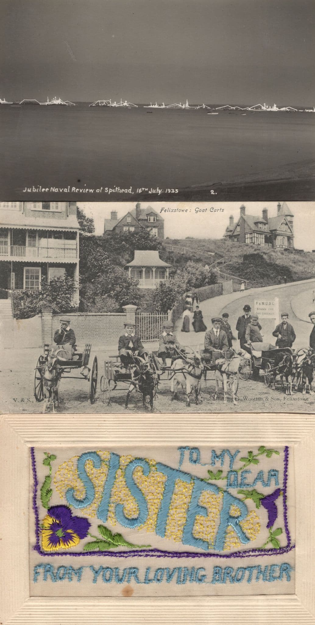 Felixstowe Goat Carts Naval Jubilee Sister Silk 3x Old Postcard s