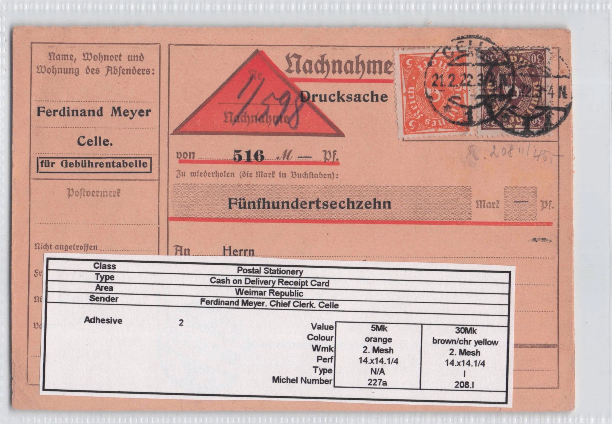 Ferdinand Meyer Burovorsteher Celle German Clerk COD Old Postcard