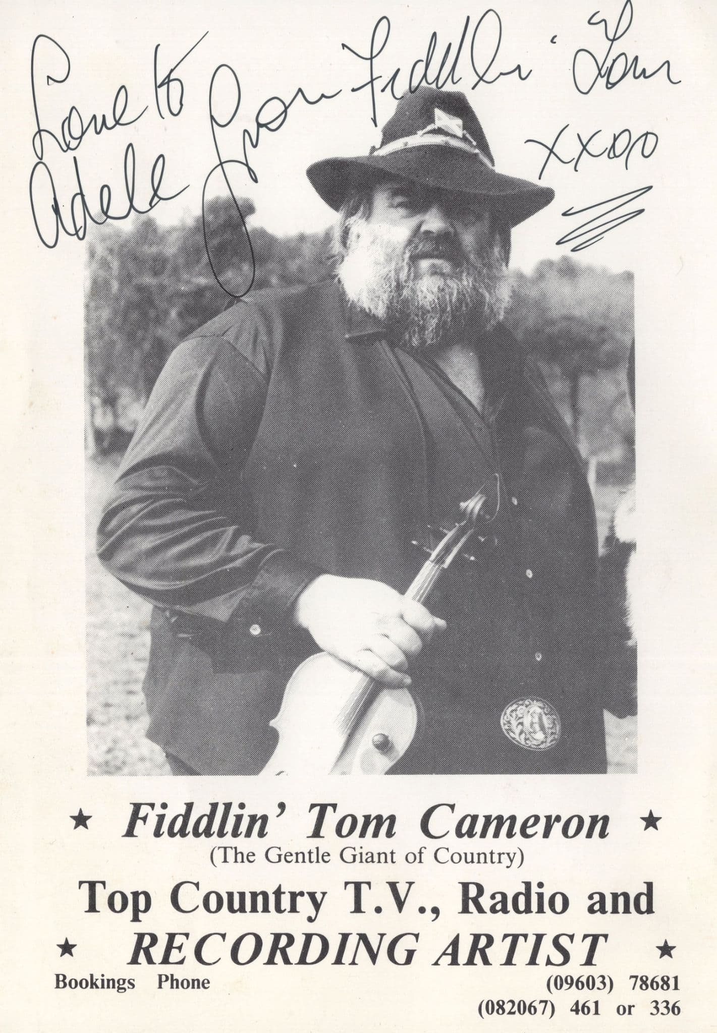 Fiddlin' Tom Cameron Irish Country Music Hand Signed Photo