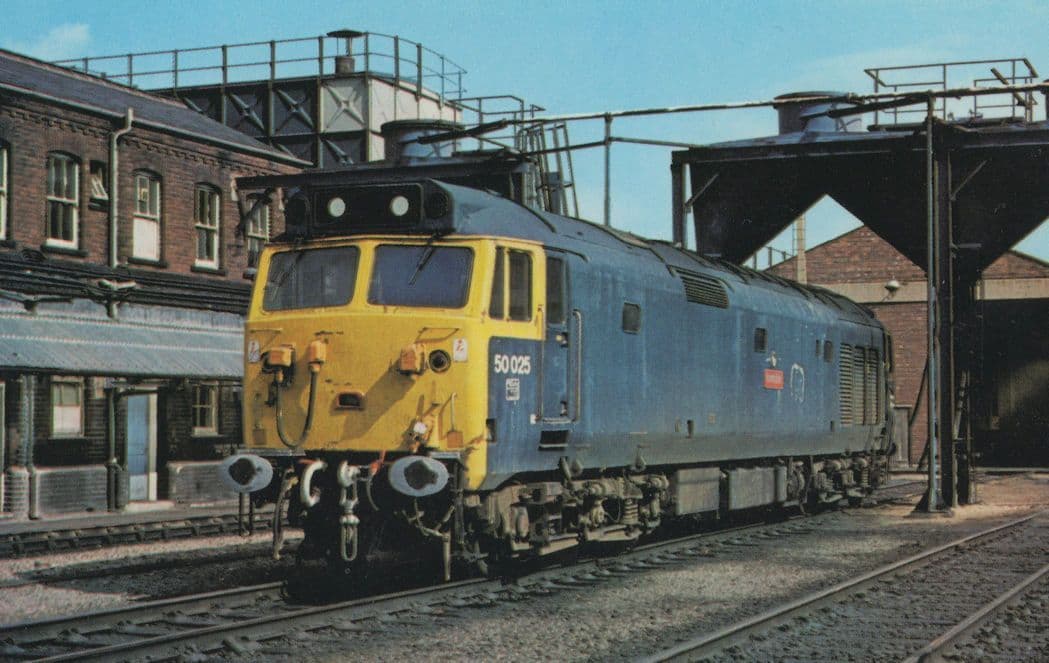 Fifty Class 50025 Train Invincible at Doncaster Road Postcard