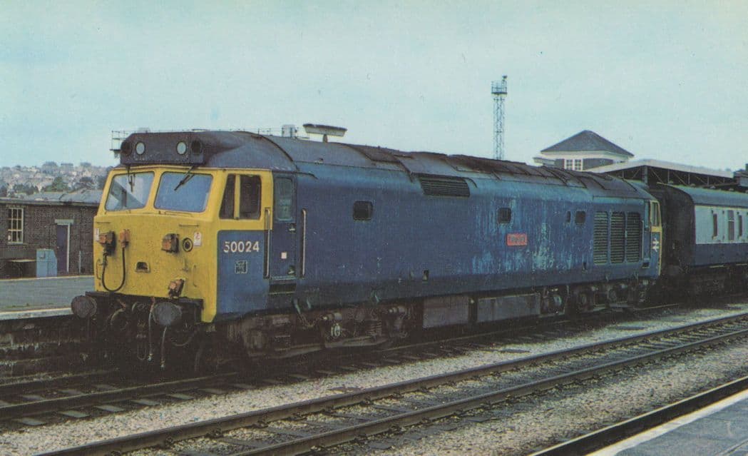 Fifty Class Vanguard 50024 Train at Plymouth Station Postcard
