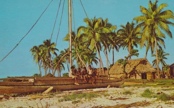 Fijian Koro Fiji Canoe Canoes Village Life 1970s Postcard
