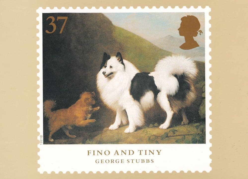 Fino & Tiny George Stubbs Dog Painting Rare Postcard