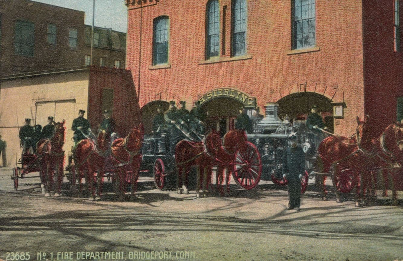 Fire Horse Engine Depot Bridgeport Firemen USA Old Postcard