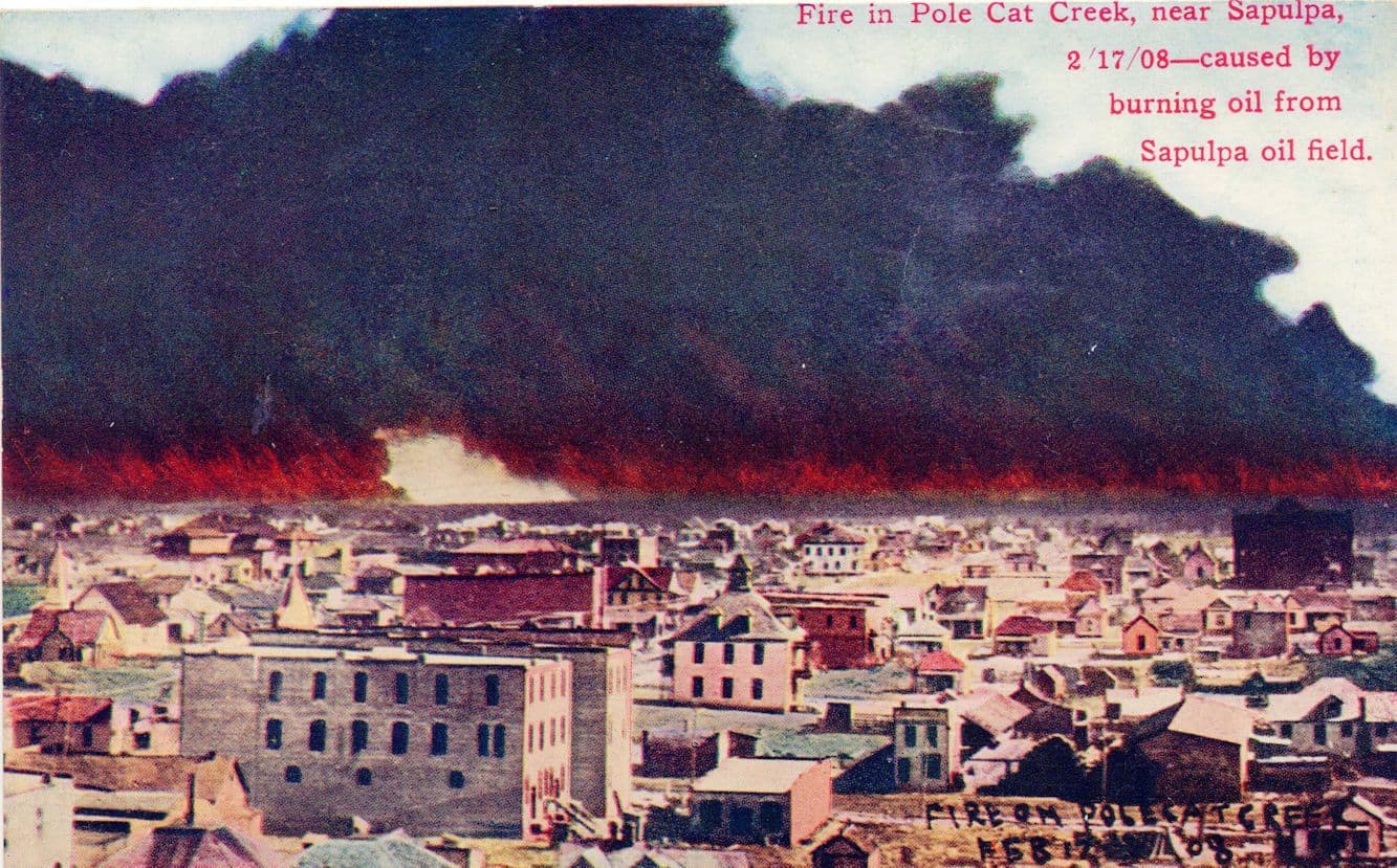 Fire In Pole Cat Creek Sapulpa Oklahoma USA Disaster Old Postcard