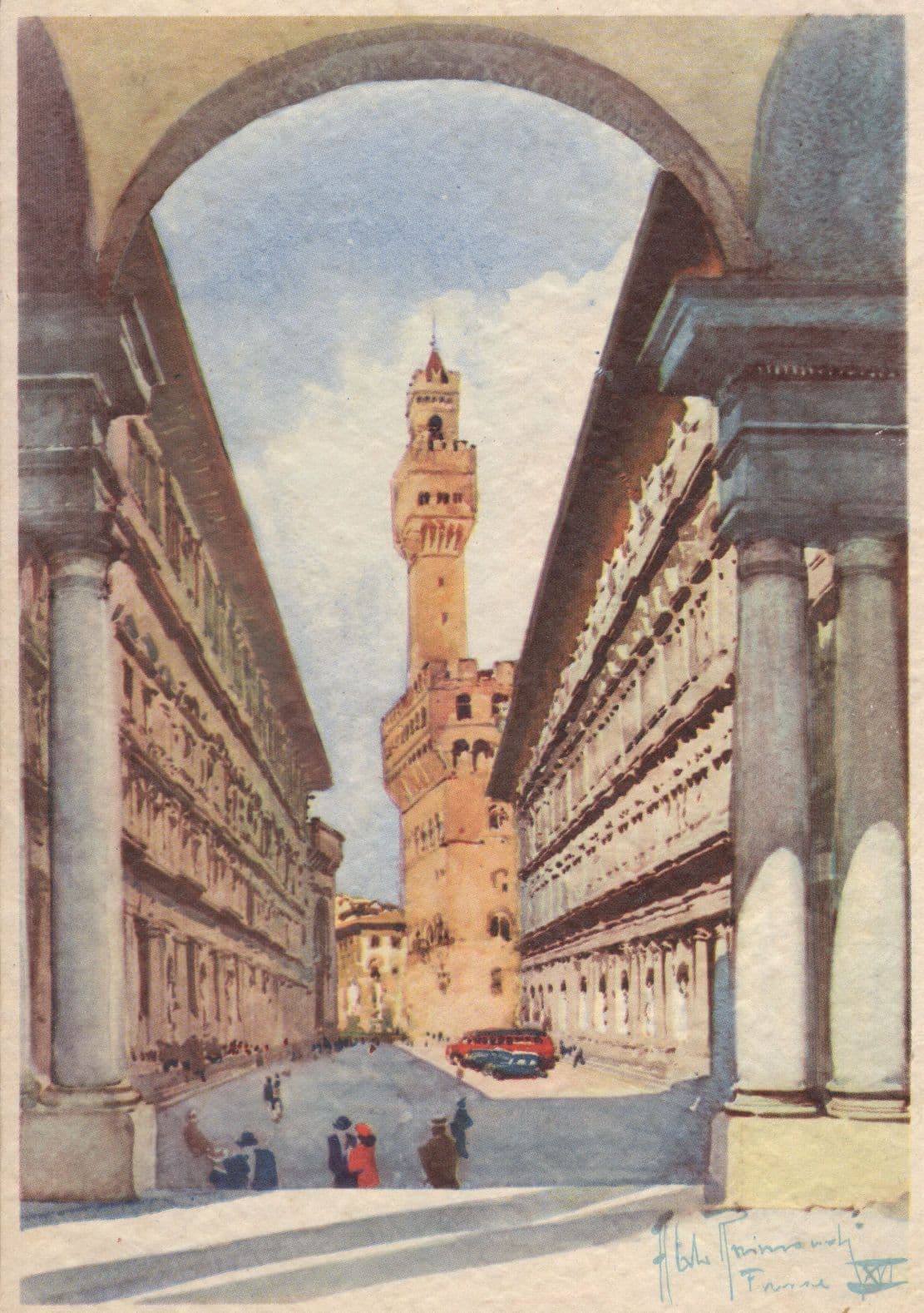 Firenze Italy Offices & Old Gallery Painting Italian Postcard