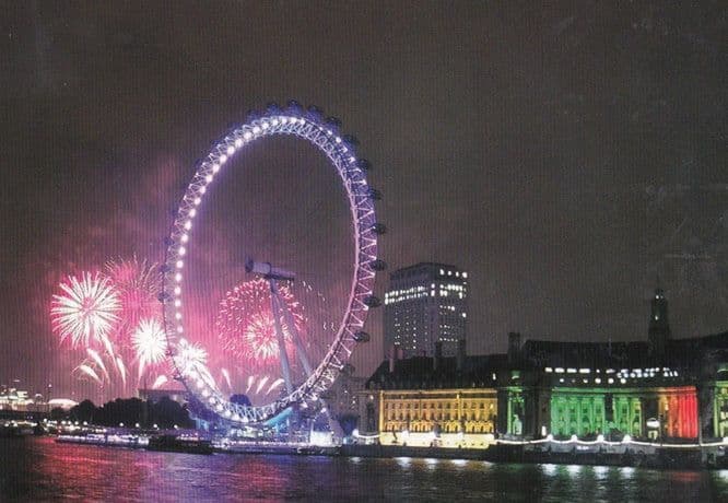 Fireworks at Thames River London Great Ormond Street Hospital Photo 2x Postcard