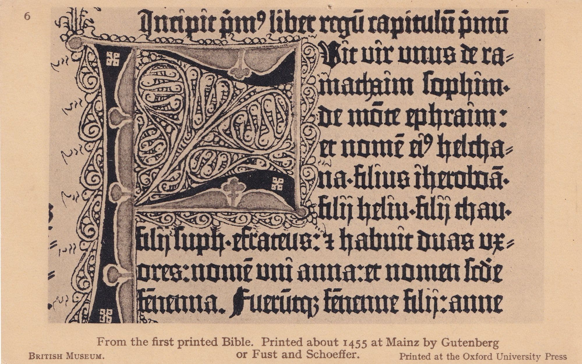 First Printed Bible 1455 Gutenberg Germany Old Postcard