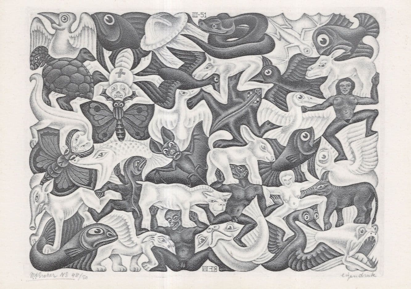 Fish Animal Mosaic MC Escher Dutch Artist Painting Postcard