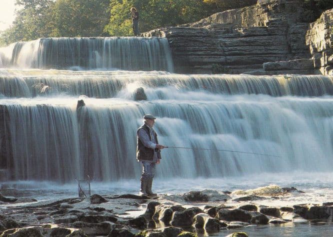 Fisherman Angler at Lower Falls Aysgarth Yorkshire Postcard