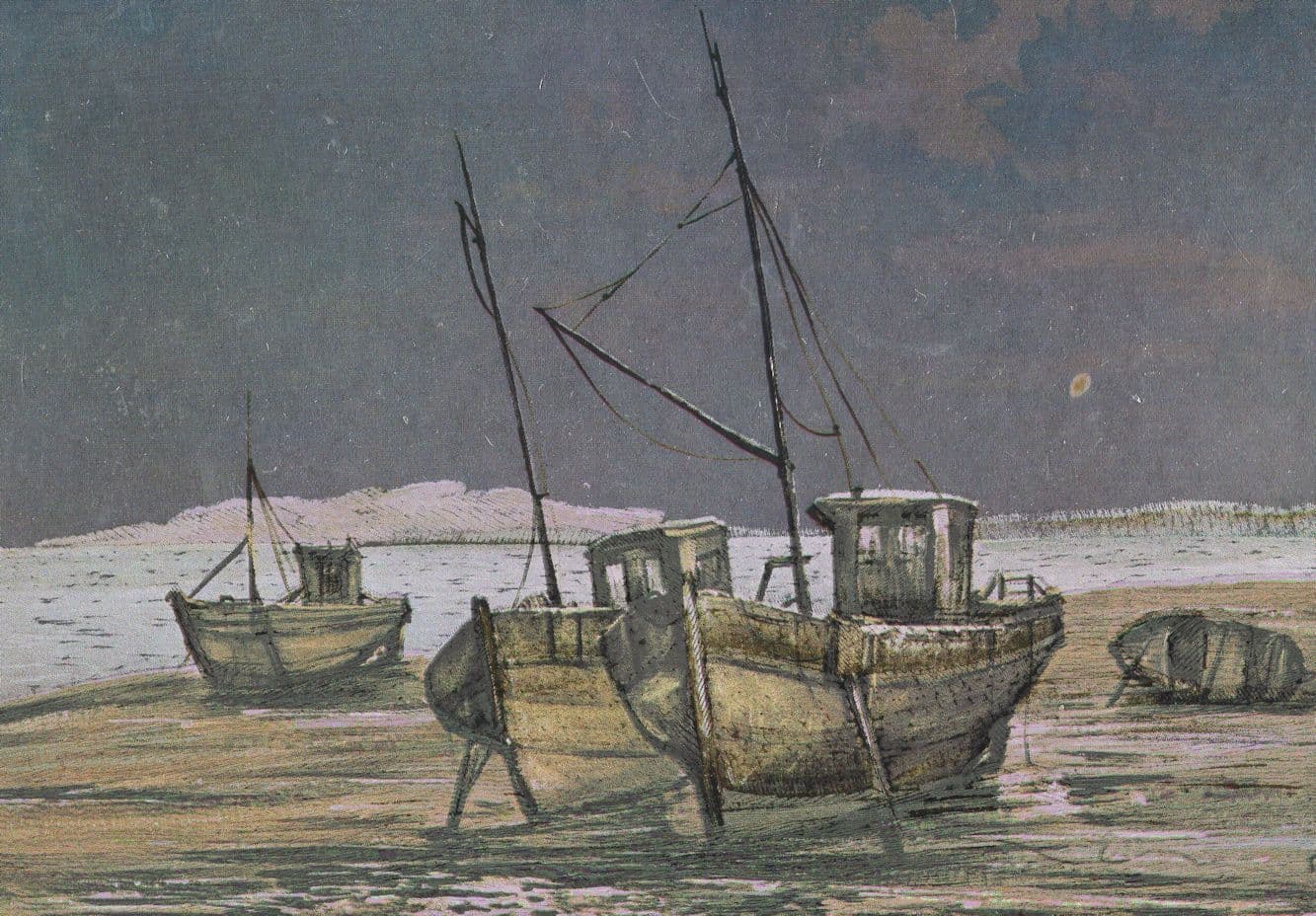 Fishing Boat Trawler Ship Real Metallic Shine Postcard