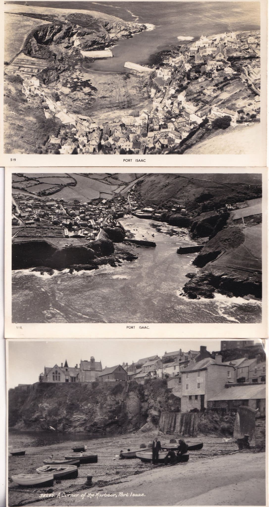 Fishing Boats at Port Isaac Harbour Cornwall 3x Old Real Photo Postcard s