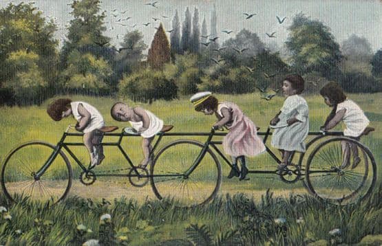 Five Seater Bicycle Antique Postcard