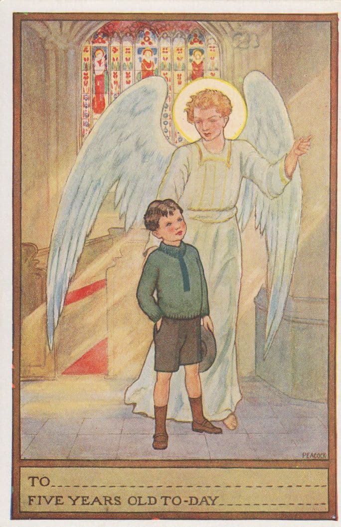 Five Years Old Today Angel Antique Sunday School Postcard