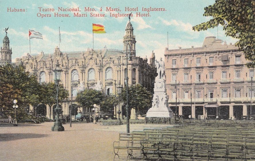 Flag Flying at Habana Opera House Hotel Inglaterra Old Postcard