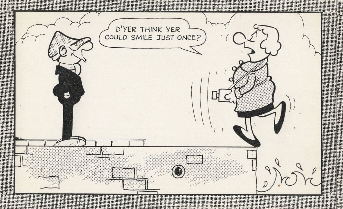Flo Taking Photograph Of Andy Capp With Old Camera Comic Postcard