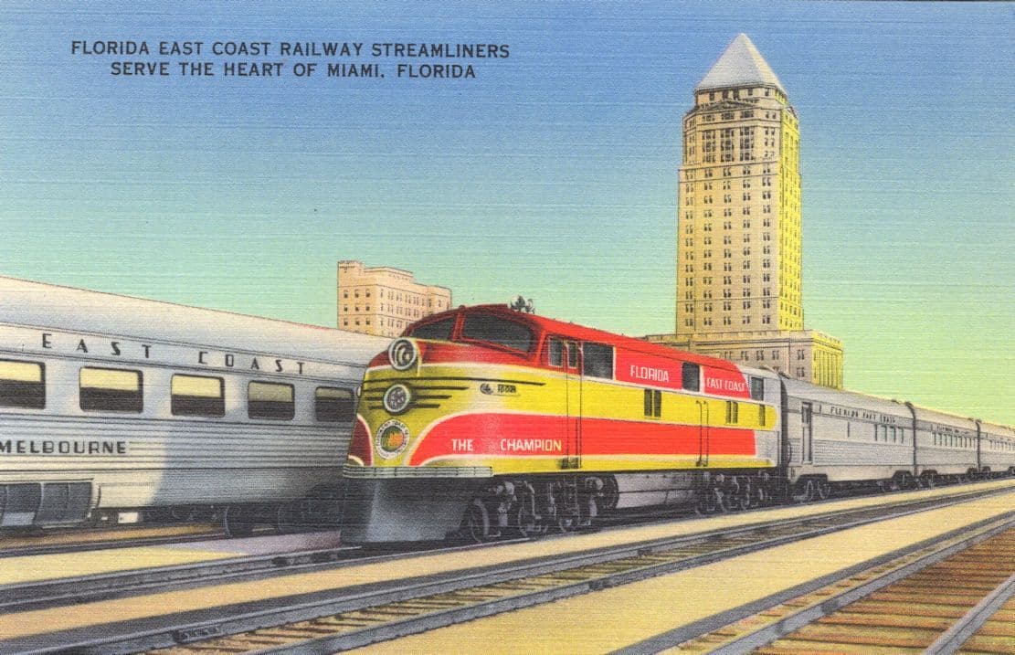 Florida East Coast Railway Streamliners Serve The Heart Of Miami USA Linen Old Postcard