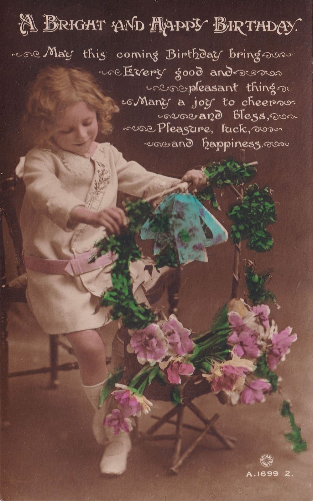 Flower Arranging Hand Painted Old Photograph Postcard