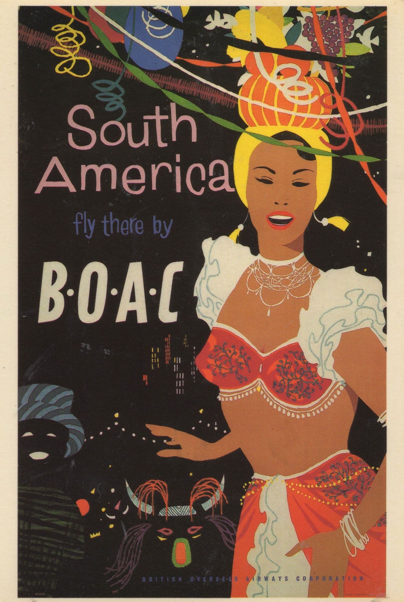 Fly BOAC Plane Flights To South America Travel Advertising Postcard