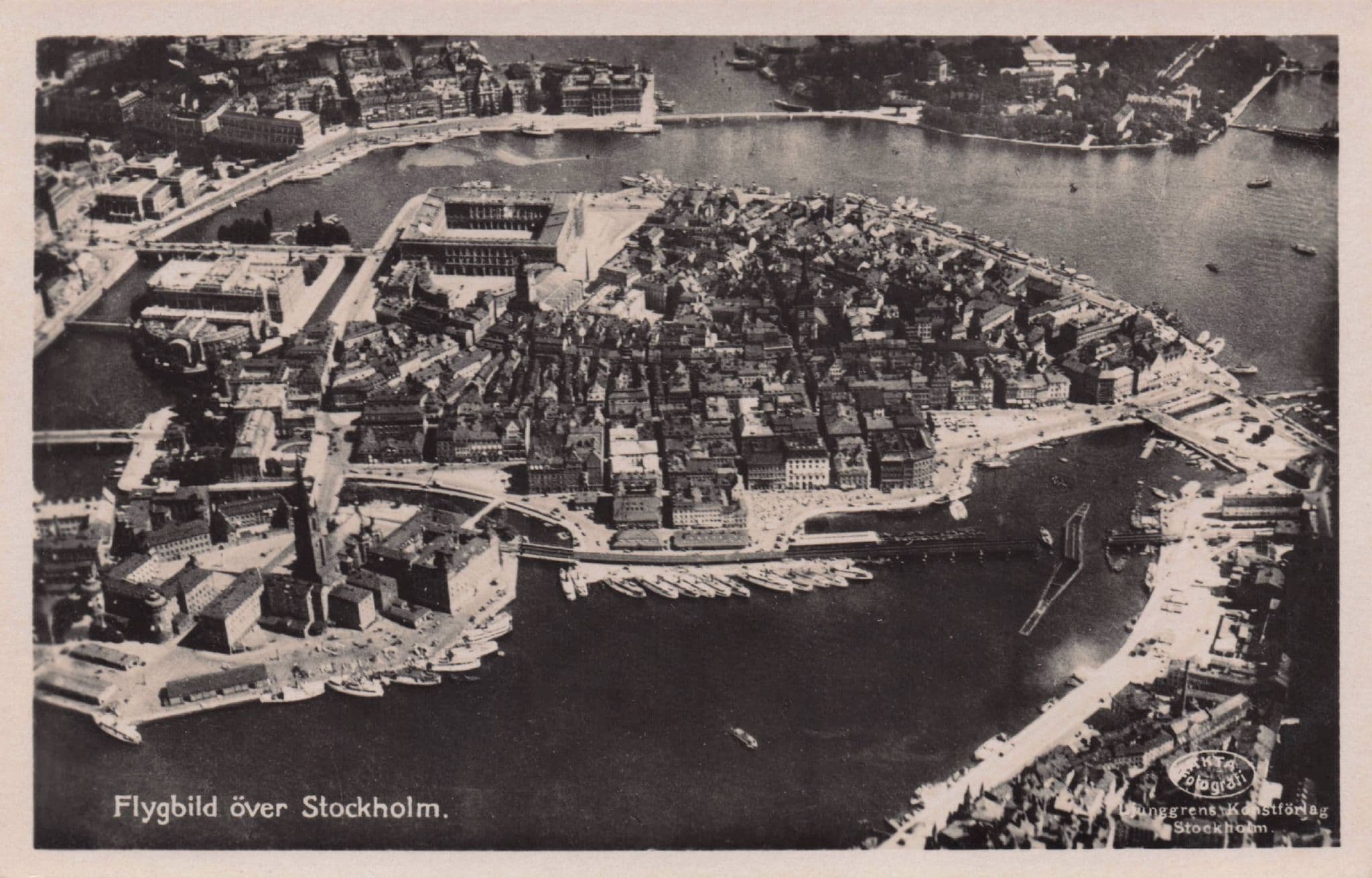 Flygbild Stockholm Ships Aerial Real Photo Sweden Old Postcard