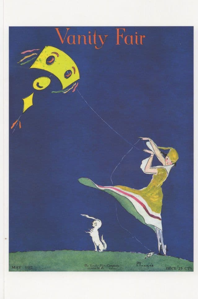 Flying A Kite Art Deco WW1 Painting Magazine Cover Postcard