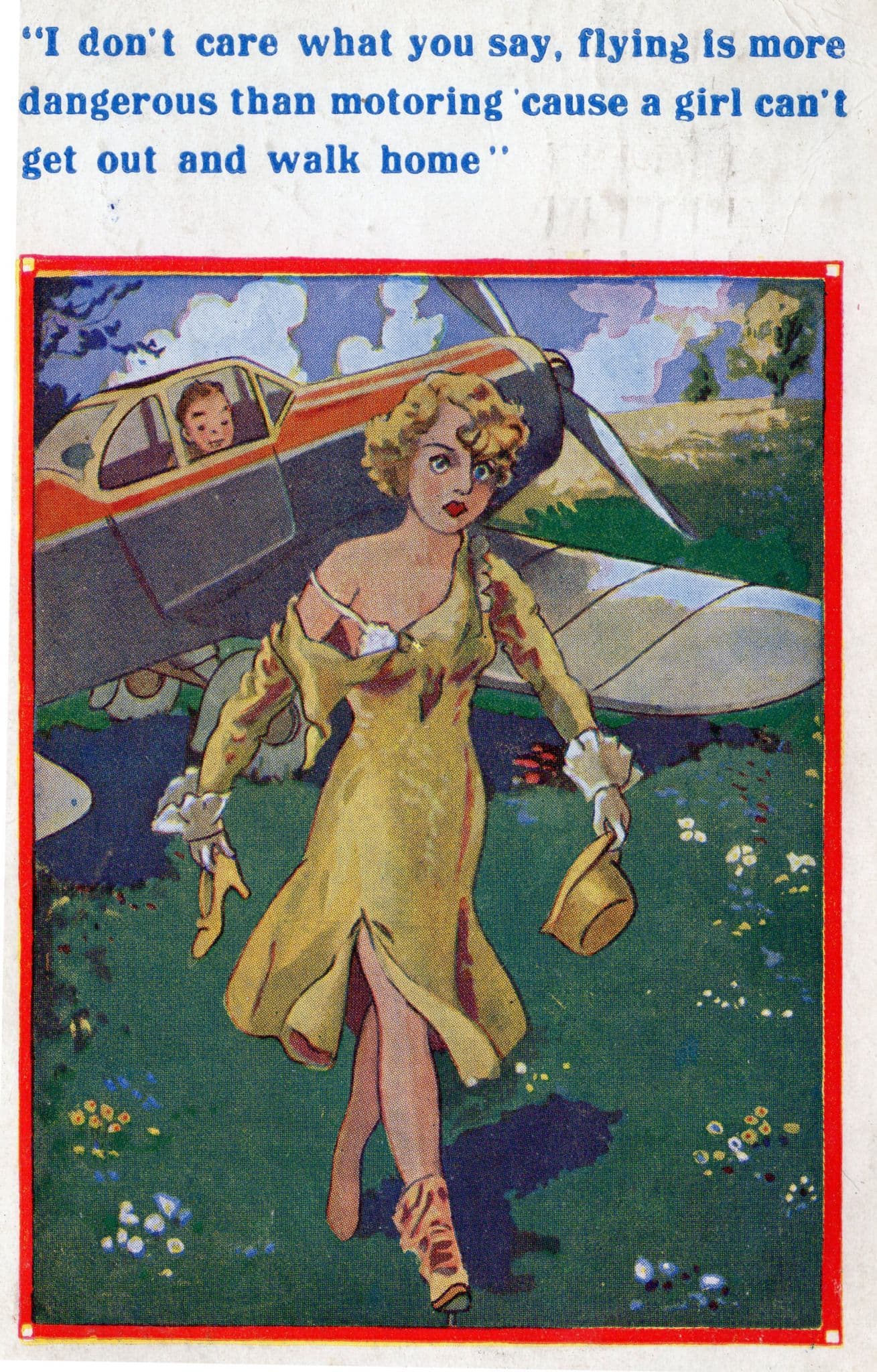 Flying Glider Plane Crash Disaster Comic Humour Postcard