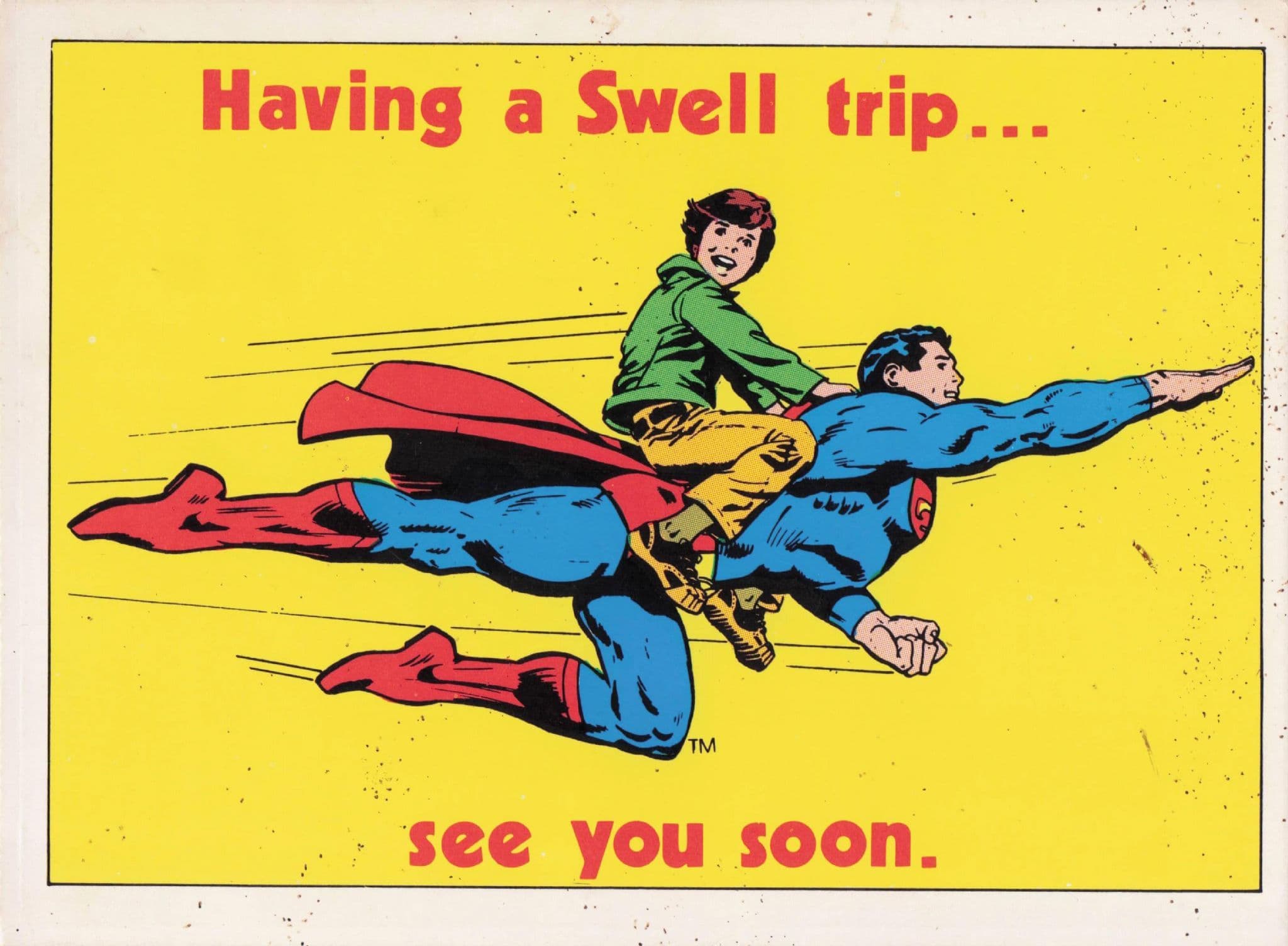 Flying With Superman Having A Swell Trip 1981 DC Comics Postcard