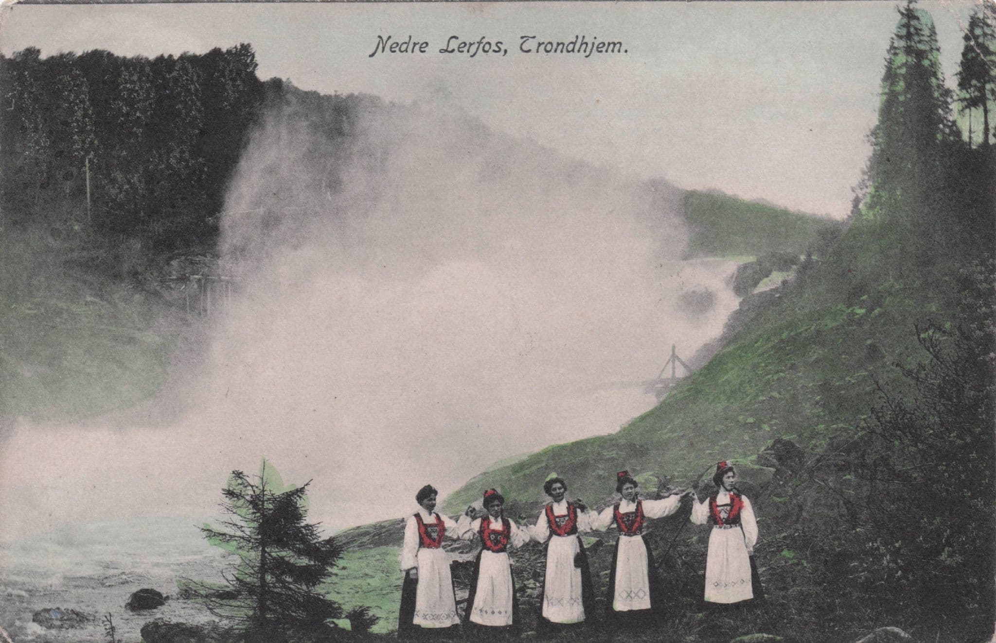 Folk Dancing at Nedre Lerfos Trondhjem Norway Antique Postcard