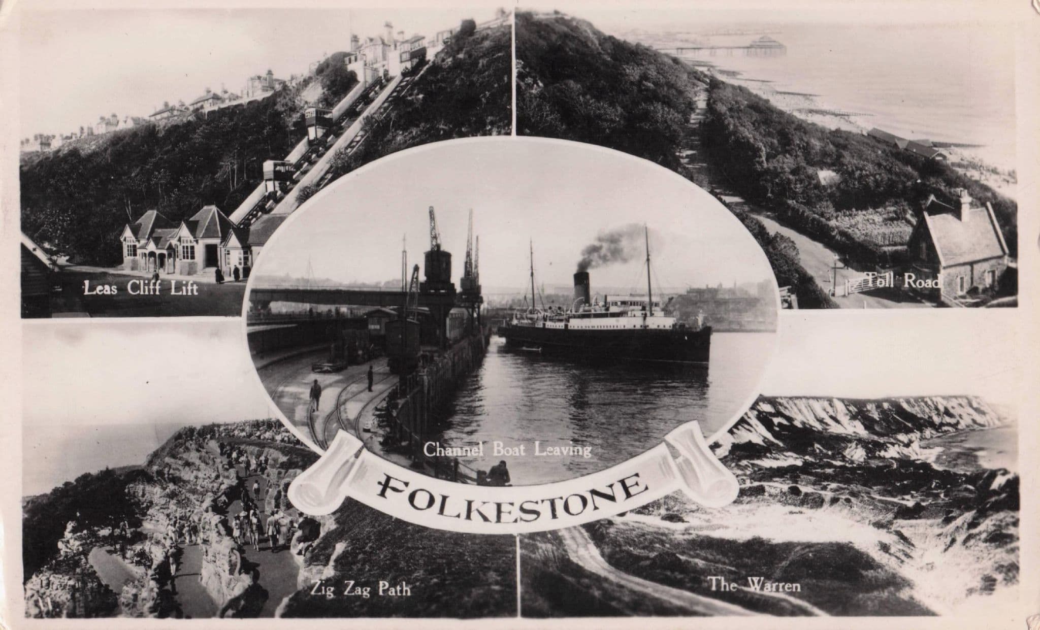 Folkestone Channel Boat Ship Leaving Kent Antique Real Photo Postcard