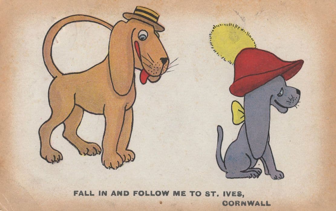 Follow Me To St Ives Antique Animal Dog Cornwall Comic Old Postcard
