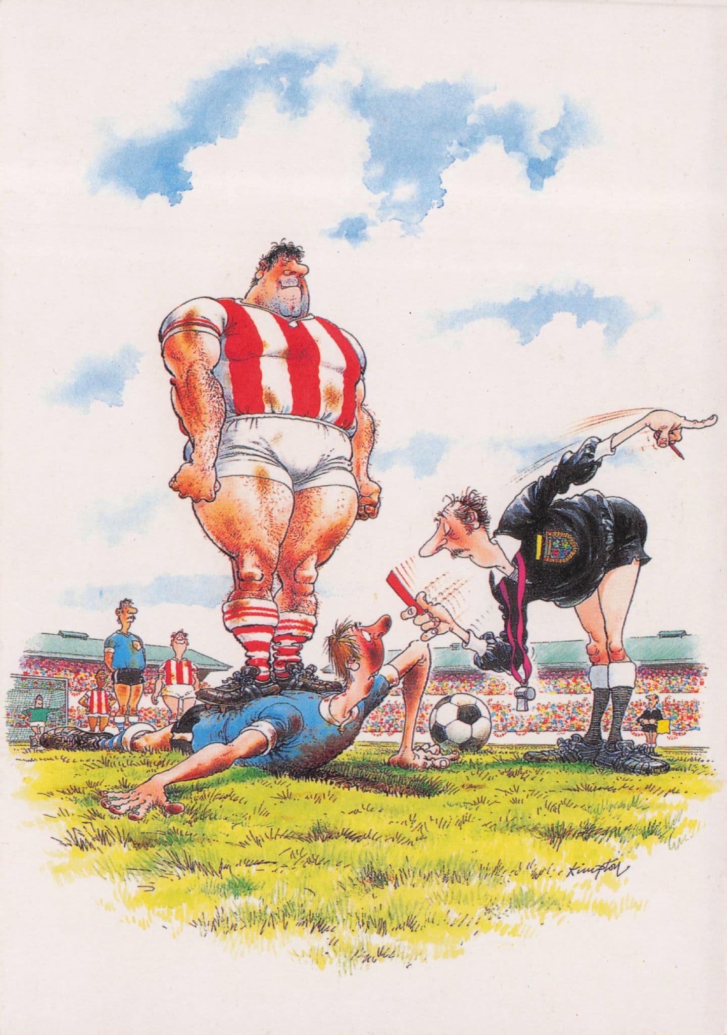 Football Foul Dirty Soccer Game Bad Referee Vintage Comic Postcard