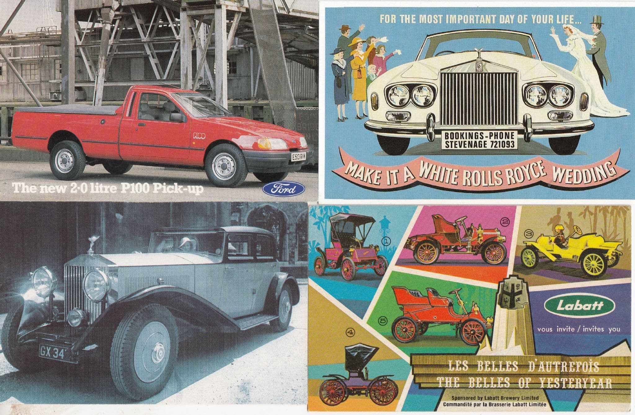 Ford P100 Pick Up Rolls Royce Labatt 4x Car Advertising Postcard s