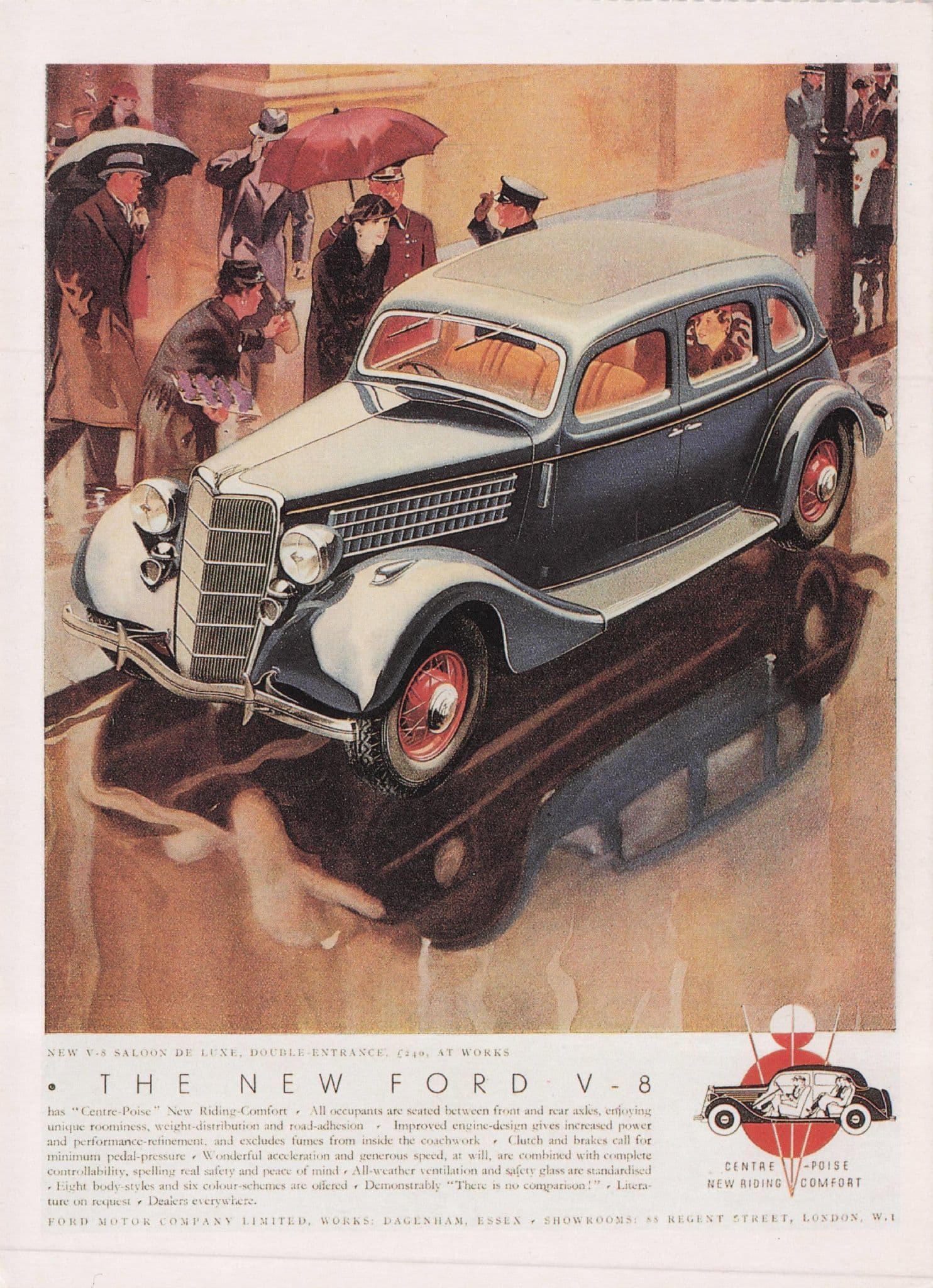 Ford V8 Classic Car 1935 British Advertising Poster Postcard
