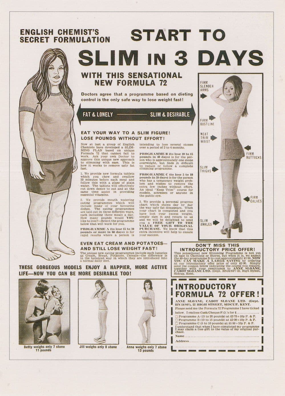 Formula 72 Diet Pills Obesity Diet Lose Weight Advertising Postcard