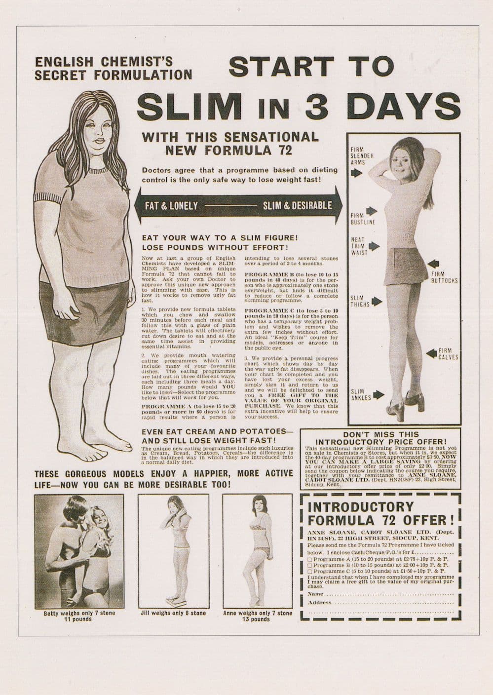 Formula 72 Lose Weight In 3 Days Diet Slimming Advertising Postcard