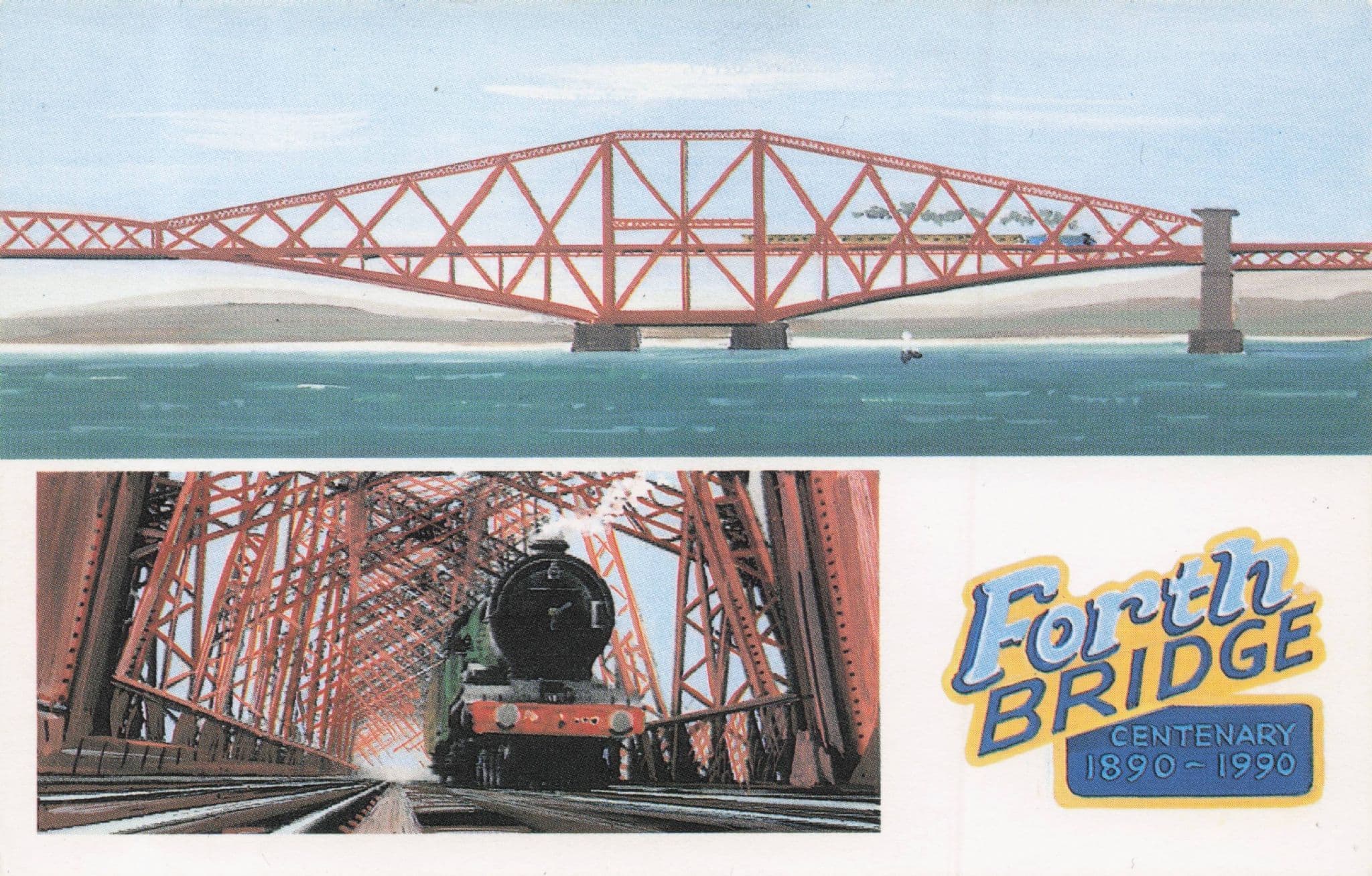Forth Bridge Train Railway Centenary Artist Painting Postcard